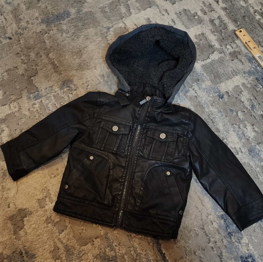 Urban Republic Faux Leather Black‎ Jacket Kids Size 18 Months Faux Wool Lined
